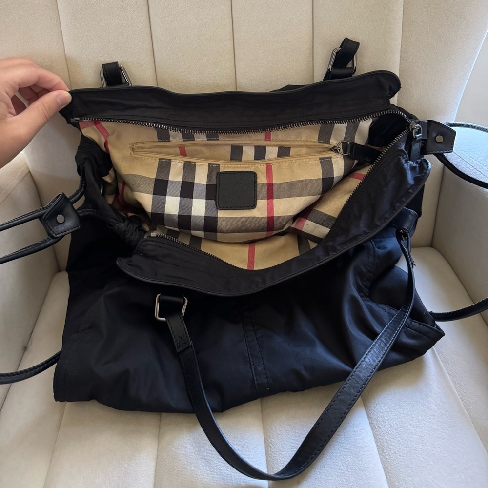 Burberry Nylon Tote in black with interior plaid